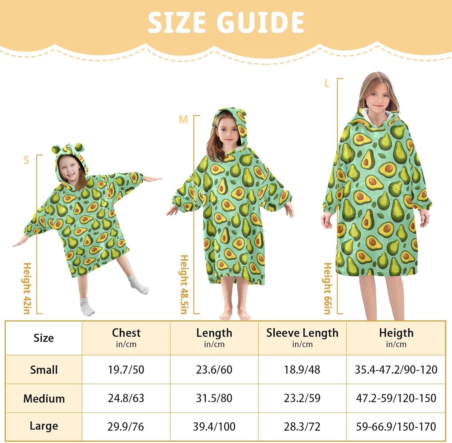 Green Avocado Style Wearable Blankets for Kids, Soft Warm Cozy Blanket Hoodie for Boys Girls with Pocket