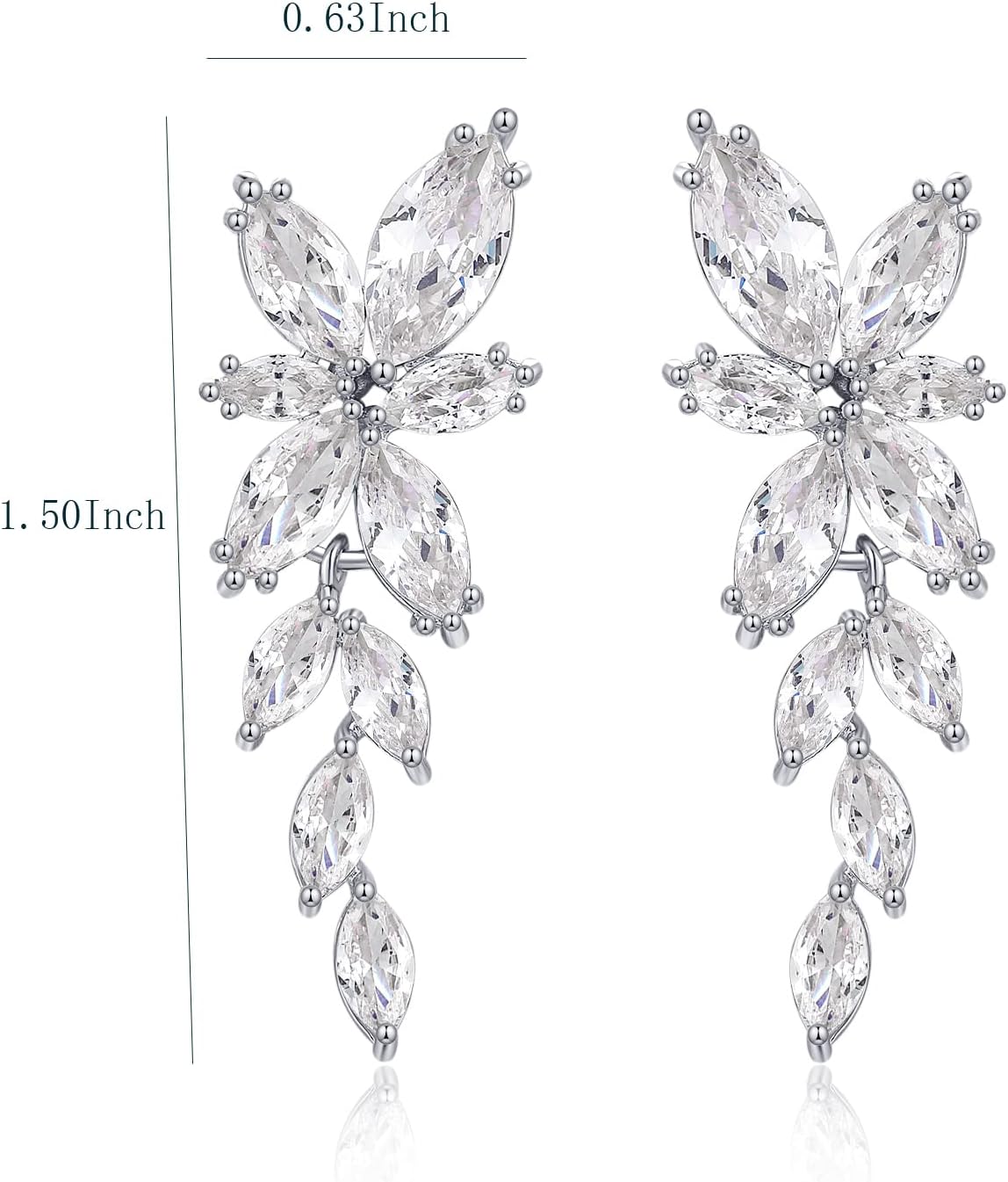 Marquise Wedding Earrings for Brides Bridesmaid,Cubic Zirconia Elegance Floral Dangle Earrings for Wedding Prom Party - Image 7
