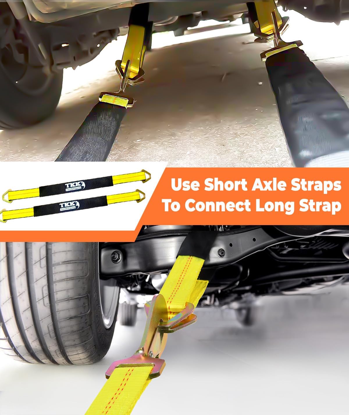 TKK Heavy-Duty V-Bridle Tow Strap 2" x 4' – 5,400 lbs Capacity, with Snap Hooks, Cordura Sleeves & (2) 2"x36" Axle Straps, D-Ring Center, Ideal for Flatbed Towing & Recovery