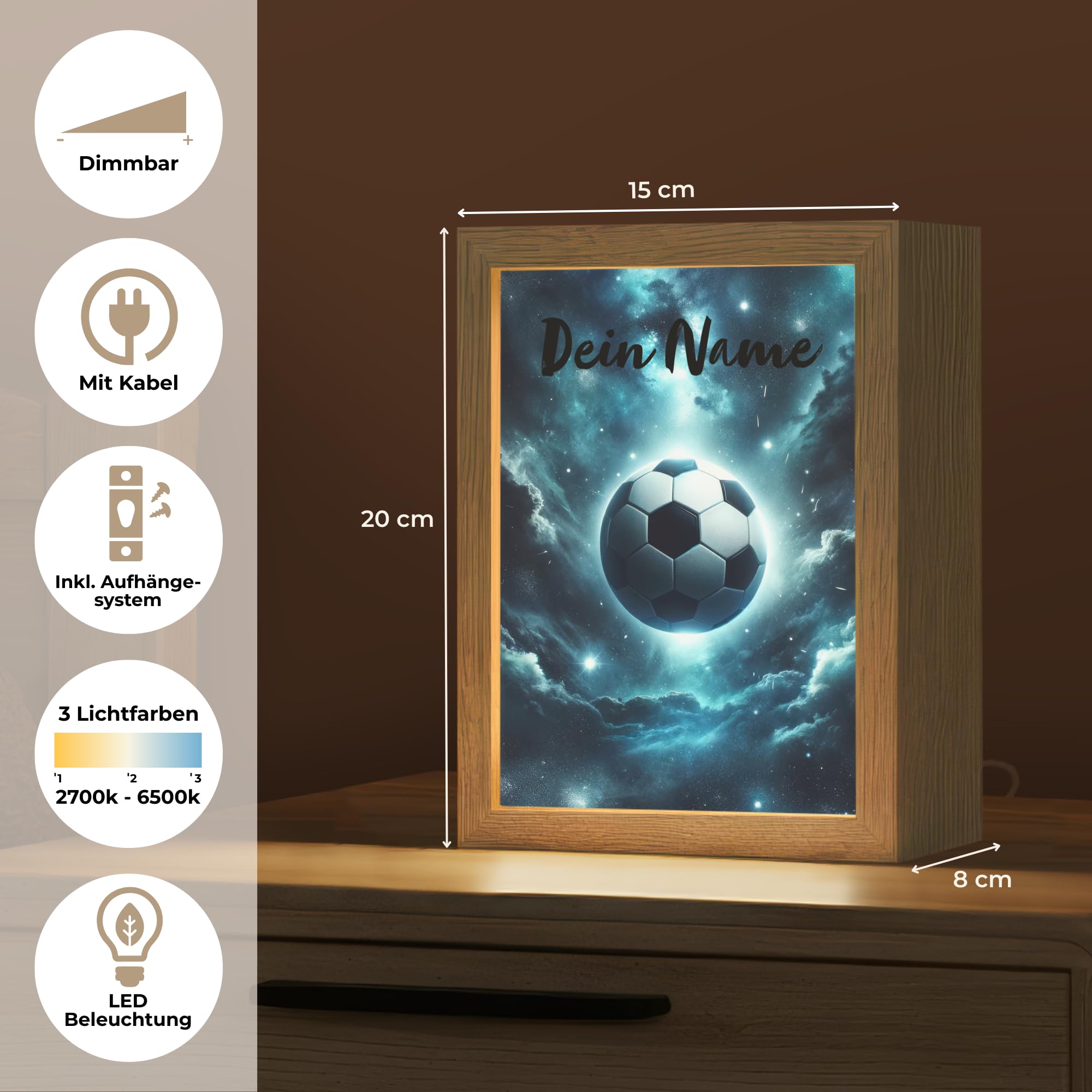 Nachtlichter & Schlummerleuchten Für Kinder Mit Name 15x20 cm Baby Nachtlicht Personalisiert Nachttischlampe Jugendzimmer Fußball - Galaxie - Raumfahrt - Sport - Blau