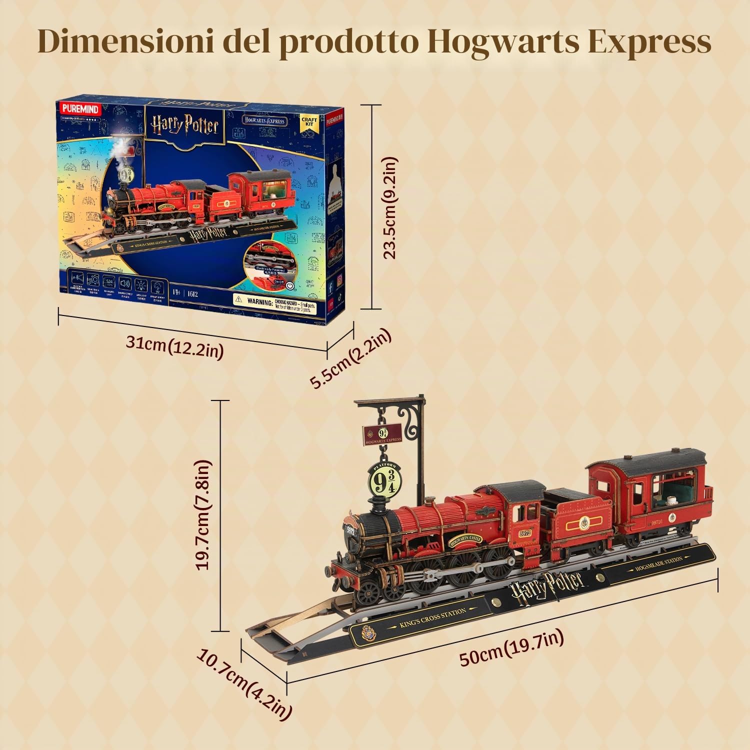 PUREMIND Harry Potter Hogwarts Express, Puzzle 3D in legno con luce e suono