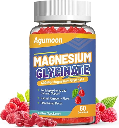Gomitas de glicinato de magnesio 400 mg con L-treonina 200 mg, calcio, potasio, vitaminas D y B6, CoQ10 - Alta absorción para aliviar el estrés y
