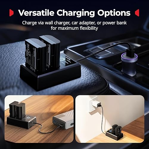 Miniatura 6 de SMALLRIG Juego de cargador de batería para cámara Canon LP-E6P, batería de 2520mAh, carga rápida de doble ranura, pantalla LCD para Canon EOS R6