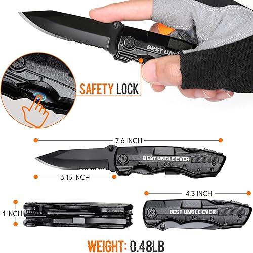 Miniatura 4 de Regalos para tíos, cuchillo multiherramienta "Best Uncle Ever", rellenos de calcetines para tío, regalos de cumpleaños para tío, regalos para el