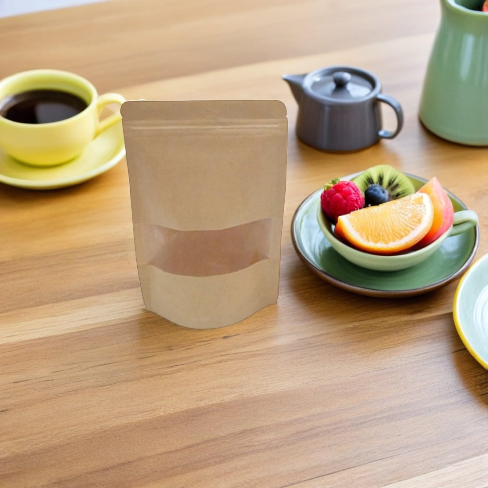 GANAZONO 50 pièces Papier Kraft Alimentaires avec Fenêtre Transparente Sacs Refermables Stand-up pour Snacks Emballage Polyvalent pour Pâtisseries Noix Thé Lot