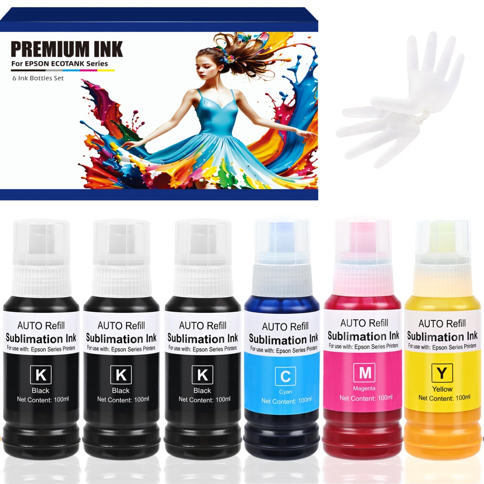 Botellas rellenadas de tinta de sublimación de 600 ml con cinta de calor para impresoras de inyección de tinta ET2400 XP4105 XP4100 ET2720 ET2760 ET2750 ET4800 ET-2800 ET-2803 ET-2850