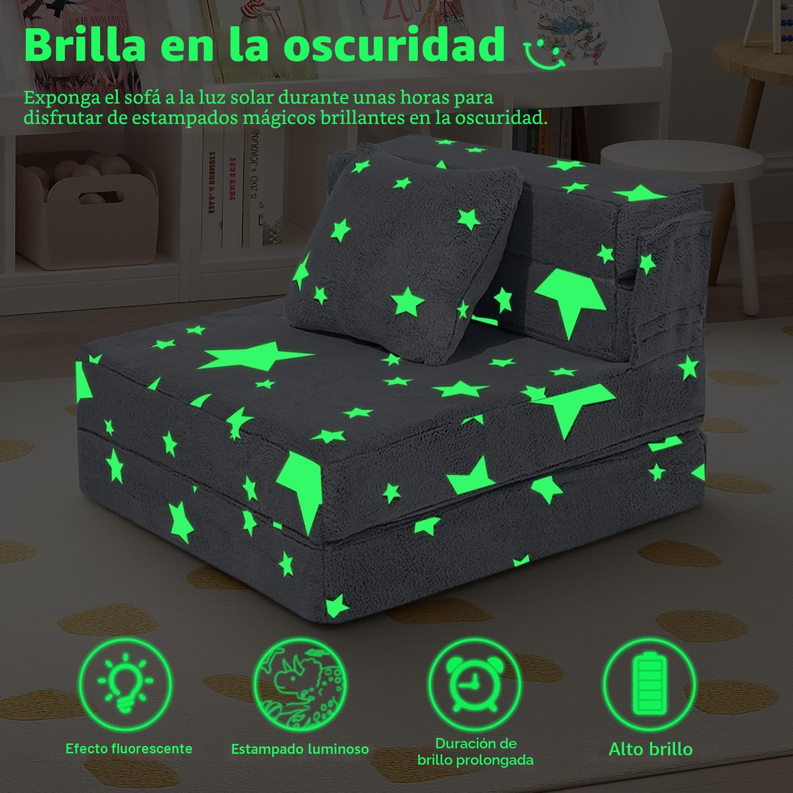 MeMoreCool Sofá Plegable Tri Parainfantil, Colchón Brillante para Niños, Sillones Infantiles, Sillon Bebe, Sala de Juegos