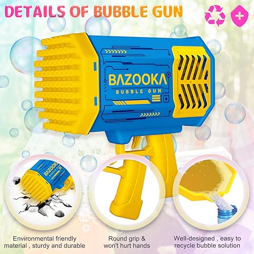 Miniatura 6 de Bubble Machine, 69 Holes Bubble Maker with Colourful Flash Lights, TIK Tok Bubble Rocket Machine for Kids Toddlers Adults, Bubble Blower Launcher