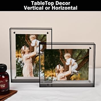 5x7 Picture Frame - Stunning Color Acrylic Photo Frame - Use as 5x7, 5x5, 4x6 Picture Frame and Acrylic Decorative Tray - Horizontal and Vertical Formats for Tabletop Display, Black Grey, 1Pack