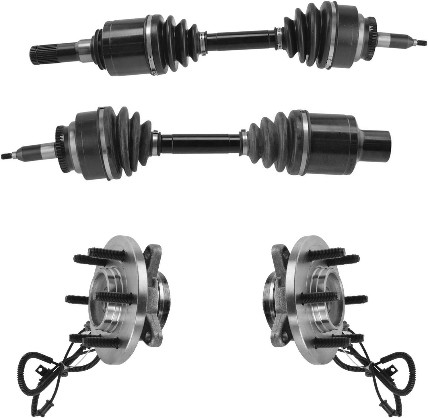 TRQ Front Drivetrain Kit CV Axle Shaft Assembly Wheel Hub Bearing Assembly Compatible with 2011-2014 Ford Expedition F-150 Lincoln Navigator