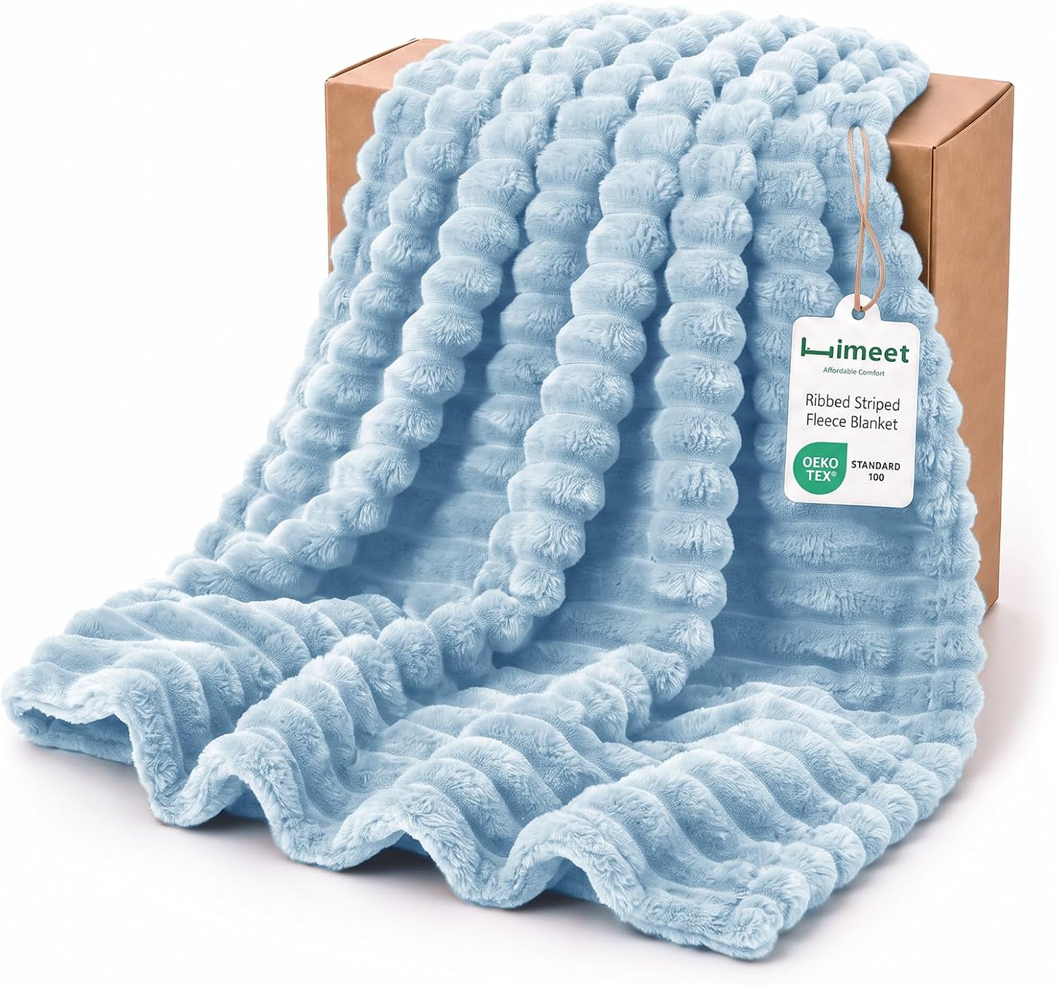 HIMEET Light Blue Throw Blanket for Couch, 300GSM Ribbed, 50 x 60 Inches