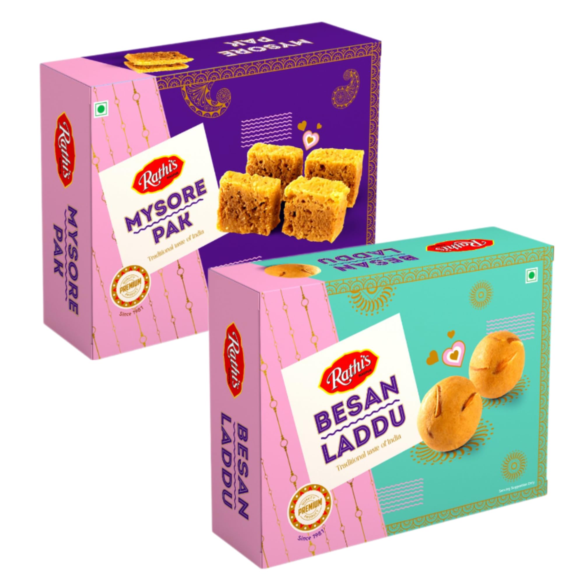 Rathis Mysore Pak & Besan Ladoo 400g Combo (Buy One Get One Free) | Authentic Indian Sweets for Festivals & Gifting (B0DHY739PL) Amazon Price History, Amazon Price Tracker