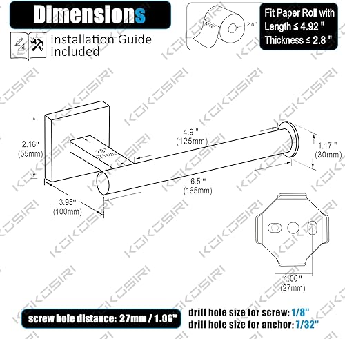 Vista 23 de KOKOSIRI Soporte de papel higiénico Dispensador de papel tisú para baño Portarrollos de baño Níquel cepillado Acero inoxidable B2005BR