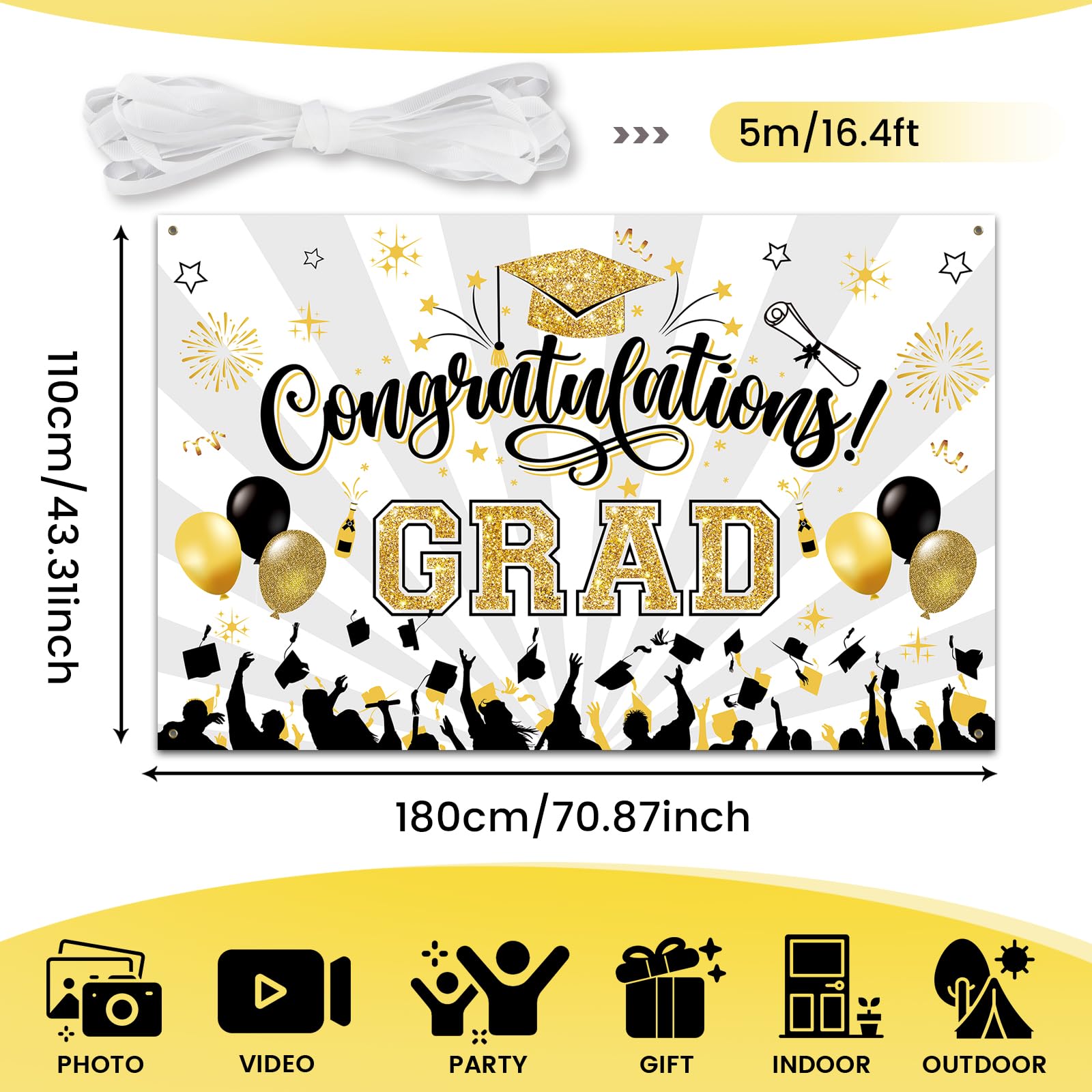 PartyYaa Congratulations Decorations, Congrats Grad Banner, We are so Proud of You Backdrop - Image 2