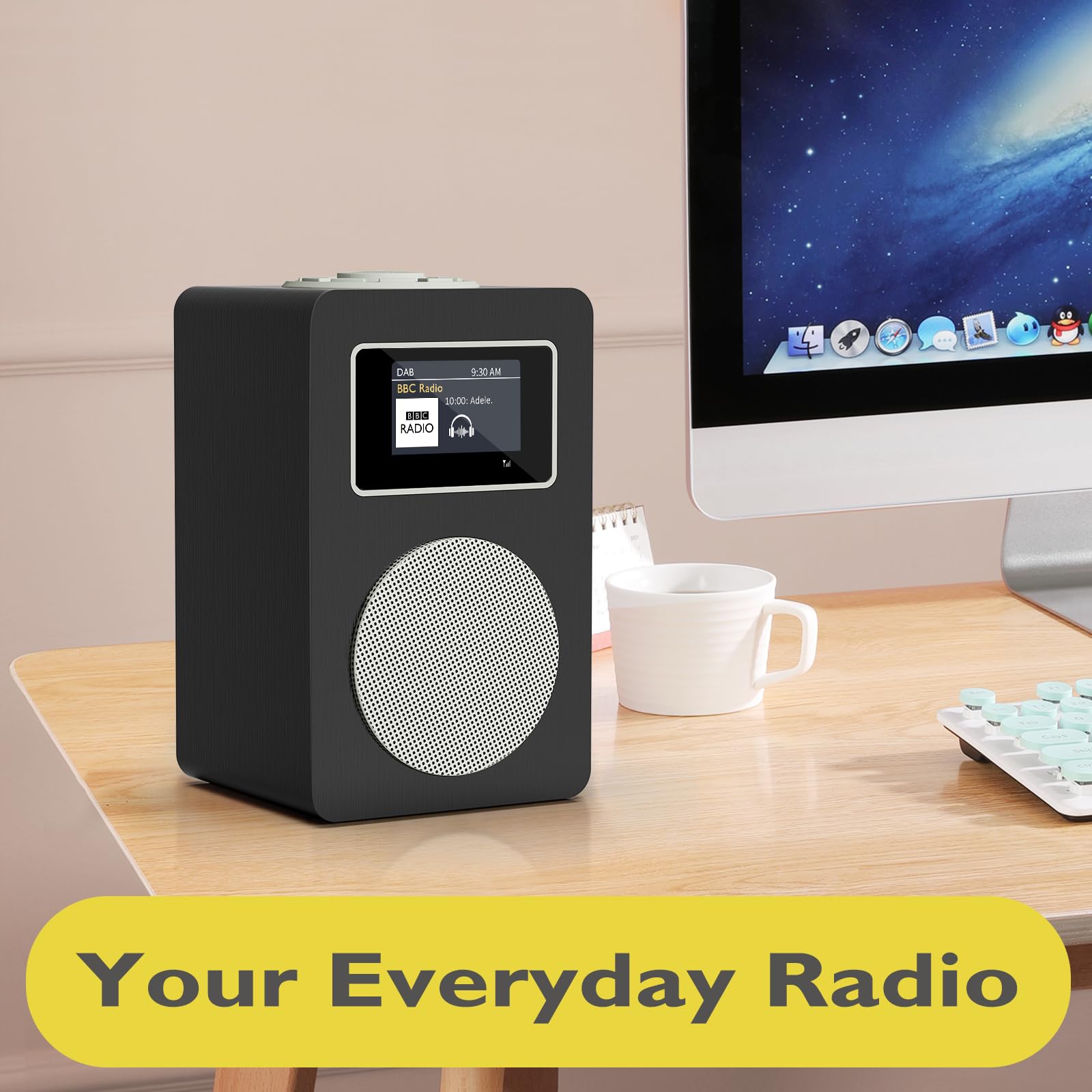 Radio Dab MD4, Radio Dab Plus avec Haut-Parleur Bluetooth, Radios FM de Cuisine Secteur et Batterie,écran Couleur,Double Alarme,Port pour Casque,Boîte en Bois-Finition Gris Métallisé