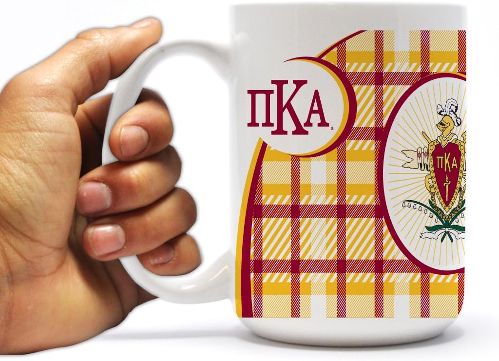 VictoryStore Ceramic Mugs - Pi Kappa Alpha, Greek Letter and Plaid Coffee Mug, 15 ounces