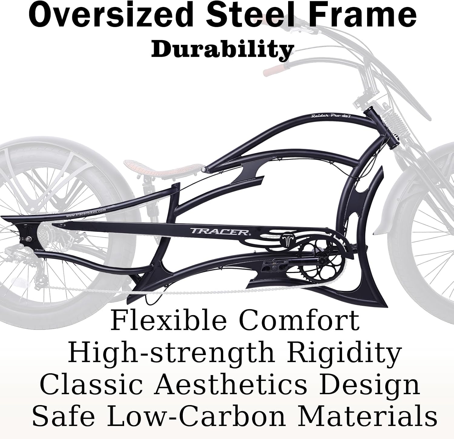Tracer Raider Pro DS7 26inch Beach Cruiser Bike Adult Stretch Chopper Bicycle, 7 Speed Disc Brake Men's Cruiser with Oversized Hi-Ten Steel Frame, 3.0inch Fat Tires