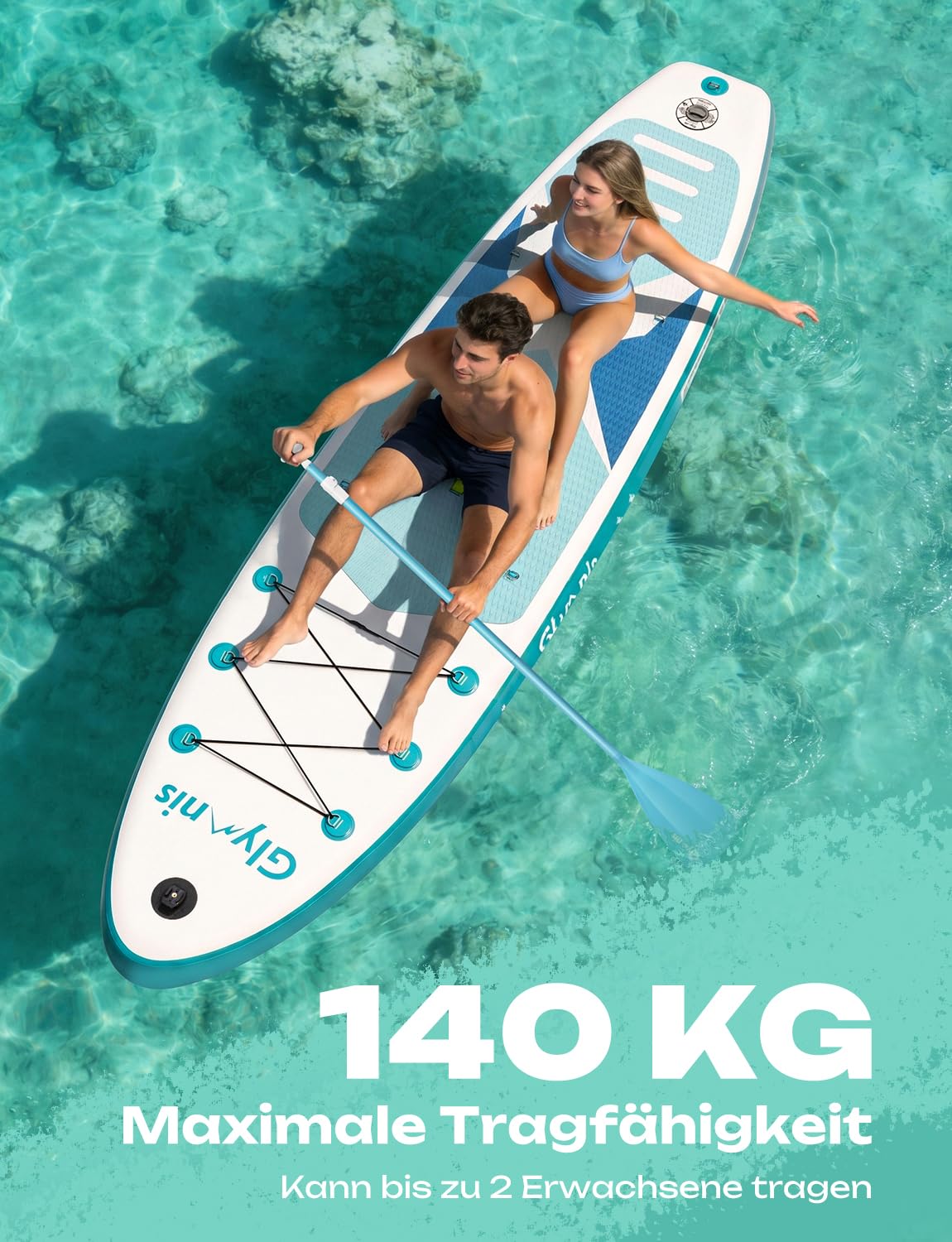 Glymnis SUP Board Stand Up Paddling Board Aufblasbares Stand Up Paddle Board Set 10'6" 320x81x15cm 6 Zoll Dick mit Aluminiumpaddel Luftpumpe und komplettem Zubehör