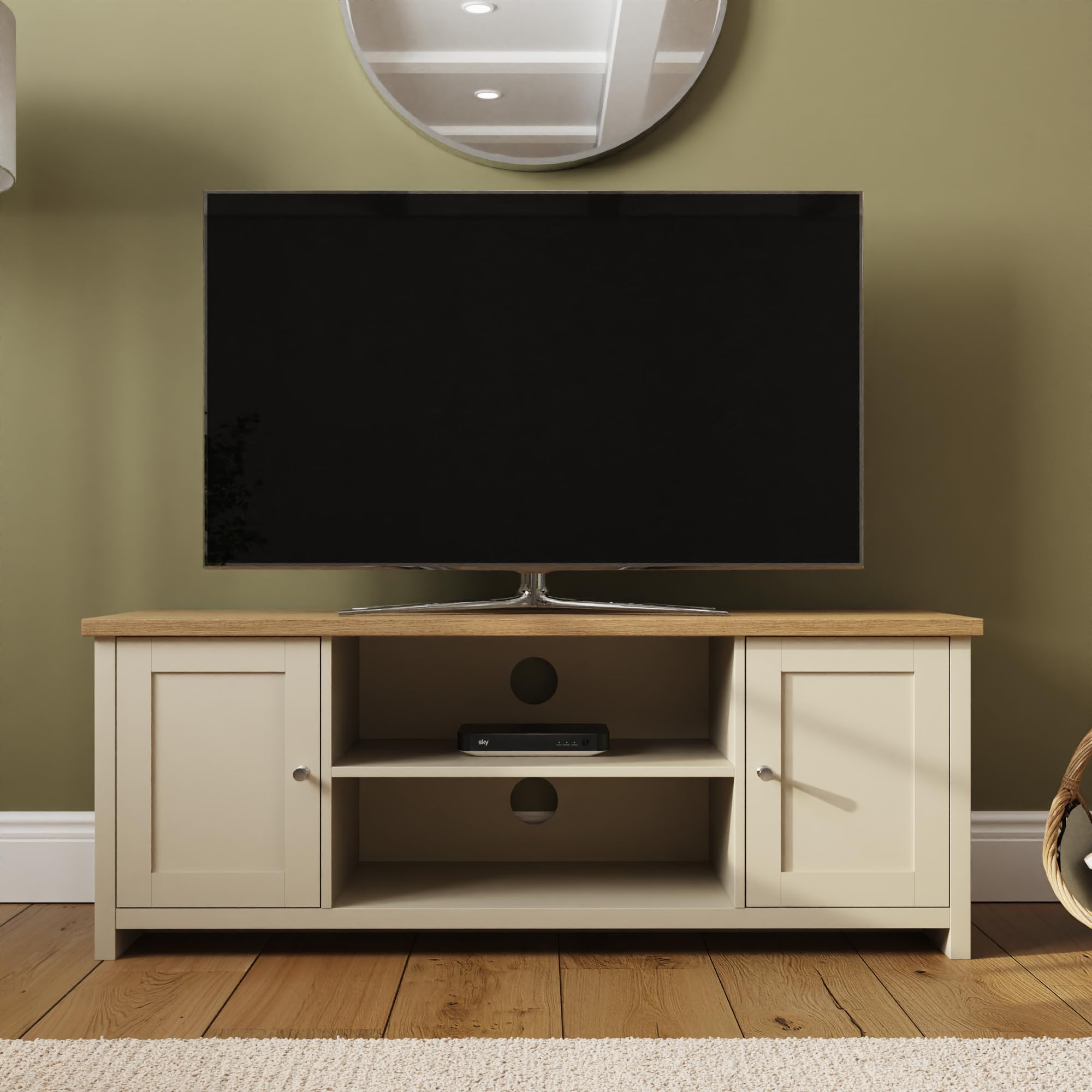 Gfw Lancaster 2 Door Large Tv Cabinet - Fits Up To 55 Inch Tv - Cream/Oak