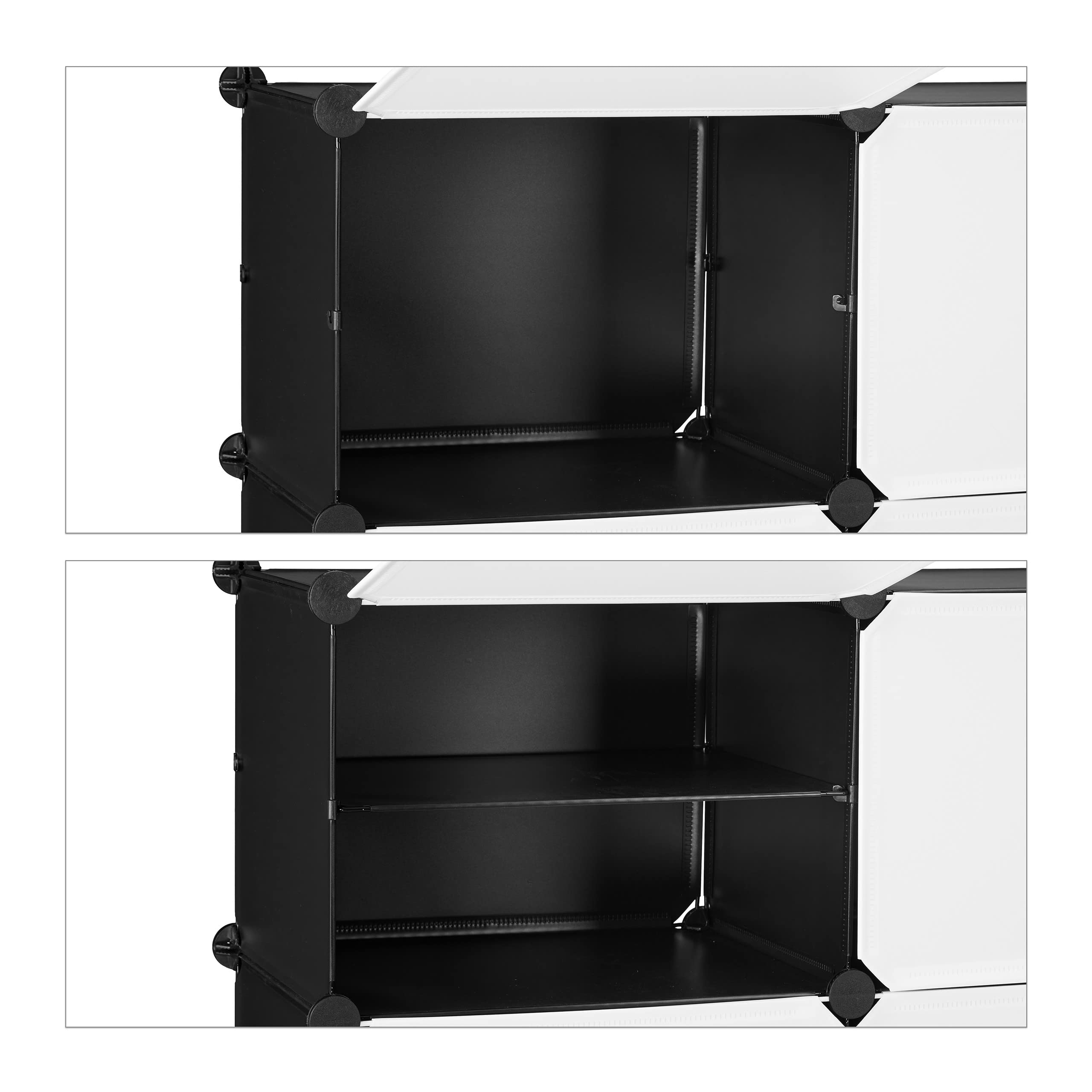 Relaxdays Scarpiera in Plastica, 24 Scomparti Chiusi con Ante, Scaffale Porta Scarpe, HxLxP: 125x125x32 cm, Bianco/Nero