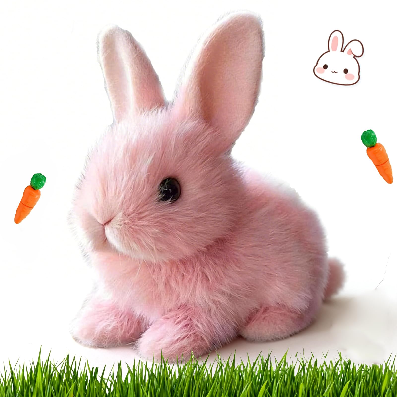 Easter Bunny Toy, Rabbit Interactive Hopping Electronic Pet Plush Bunny Toy with Sounds and Movements Animated Walking Wiggle Ears Twitch Nose (Pink)