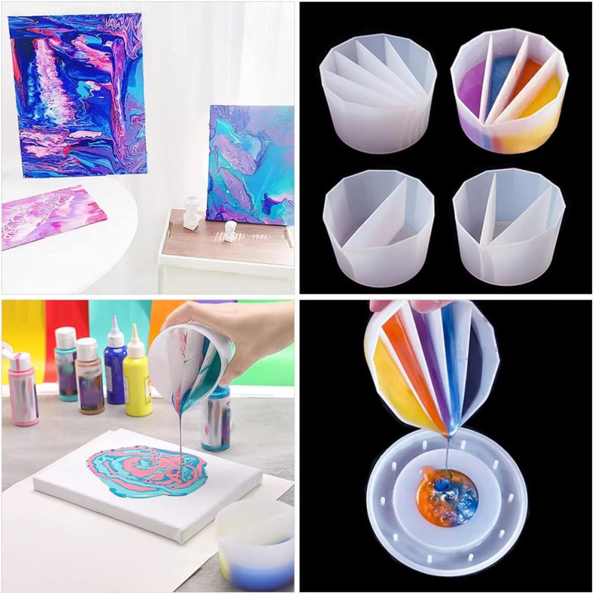 Alipis 4pcs Silicone Mixing Cups for DIY Craft Resin and Epoxy Painting, Multi-Hole (2, 3, 4, 5 Compartments) Palette Cups for Artists and Hobbyists