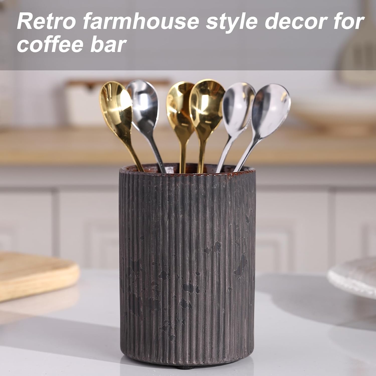 Ceramic Coffee Bar Utensil Holder Coffee Spoon/Stirrer/ Straws/Stir Stick Holder for Coffee Bar.Coffee Bar Spoon Holder Cup.Farmhouse Style.