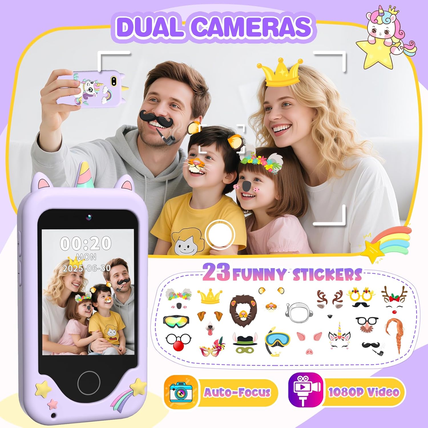 Kids Smart Phone Toys for Girls - Toddler Christmas Birthday Gift for Age 3-10, Learning Toys with 2.8" Touchscreen, Dual Cameras, Music,Video Player, Game, 8G SD Card