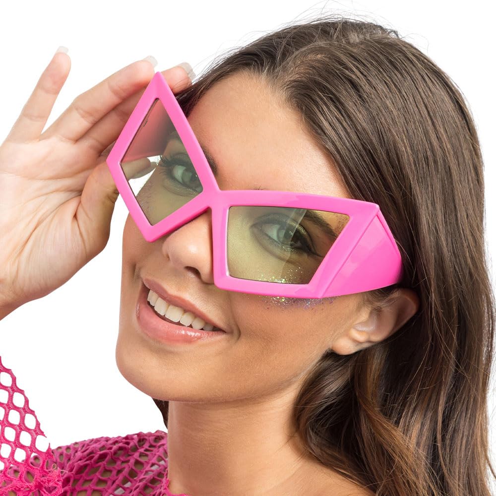 Chaks - Women's Geometric Party Glasses in Pink Costume Accessory XL Glasses for Festival, Carnival & Theme Party