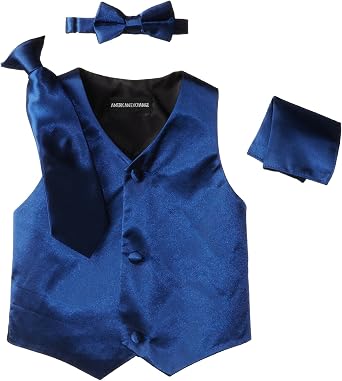 American Exchange Little Boys's' Satin 4 Piece Vest Set, Navy, 5