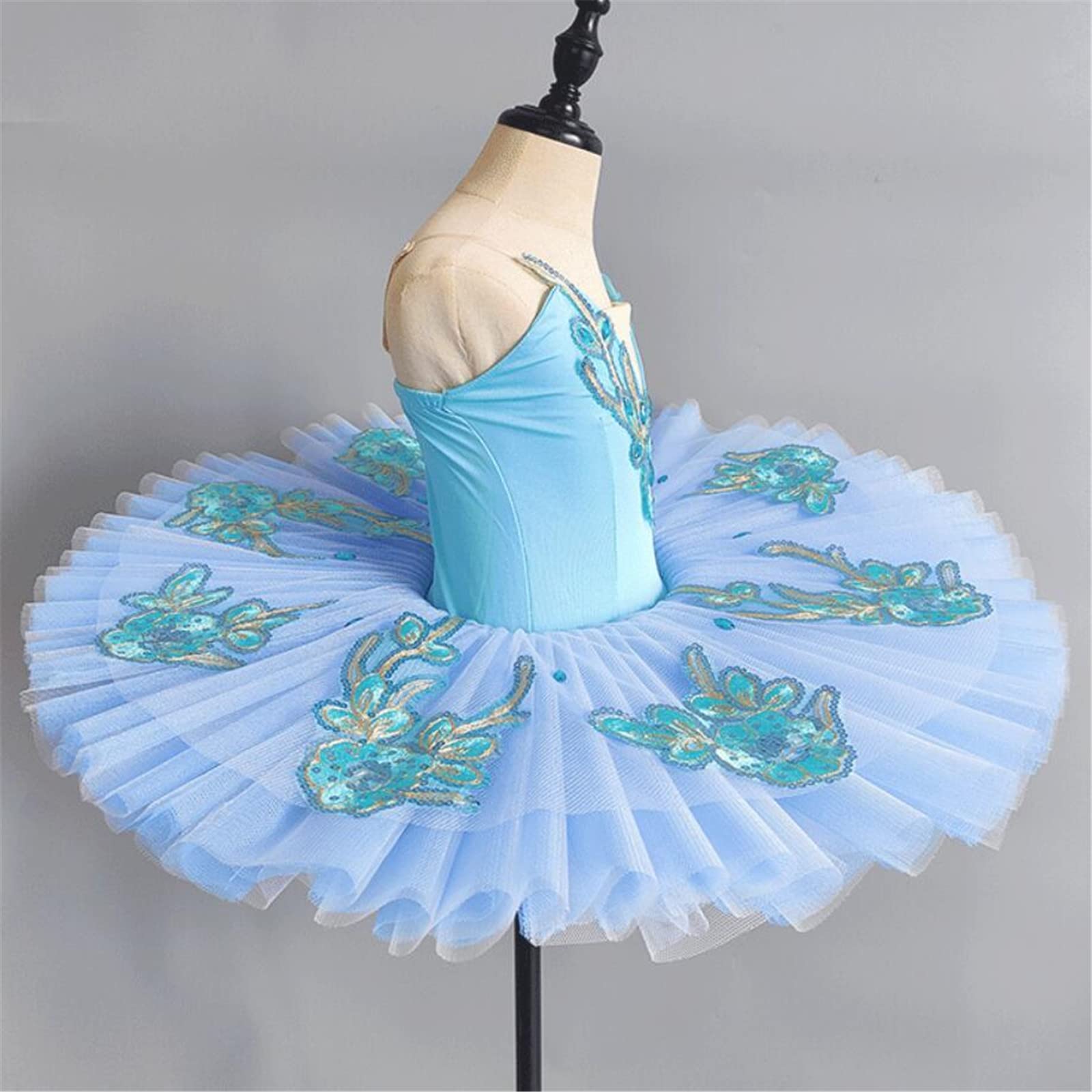 OTMYIGO Maillot de Ballet para niñas, Falda tutú de Tul Bordada con Lentejuelas, Disfraz de competición de Baile de Bailarina en el Lago de los cisnes