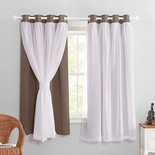 Miniatura 39 de PONY DANCE Cortinas Opacas Transparentes - Cortinas de Doble Capa con Aislamiento Térmico para Dormitorio Comedor, Cortinas para Sala, 52 pulgadas
