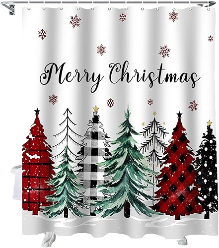 Juego de cortinas de ducha impermeables, cortina de baño lavable con 12 ganchos para cortina de ducha, diseño de copo de nieve blanco y dorado para