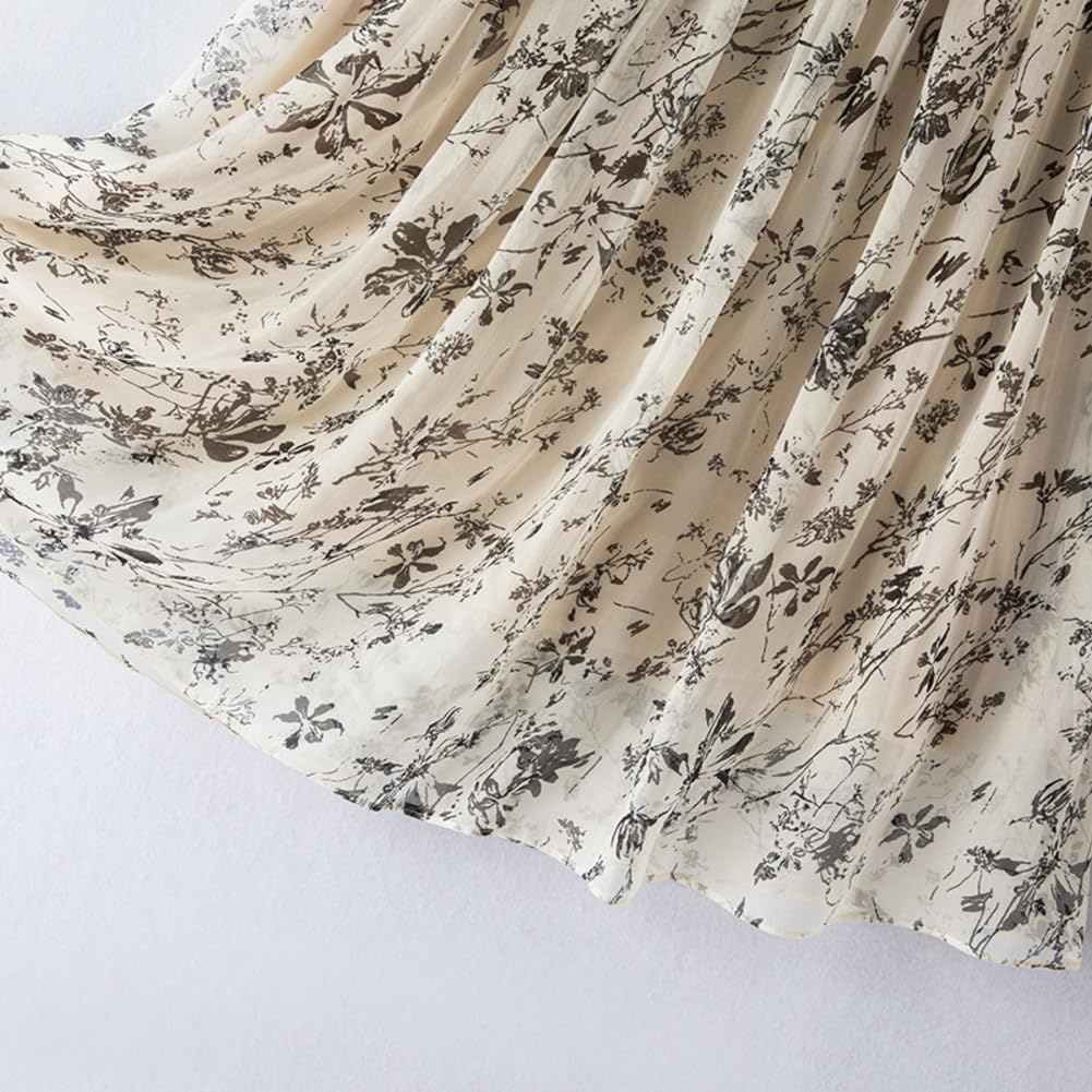 DISSA Jupe midi Soie Femme Taille élastique imprimée,S2010-2
