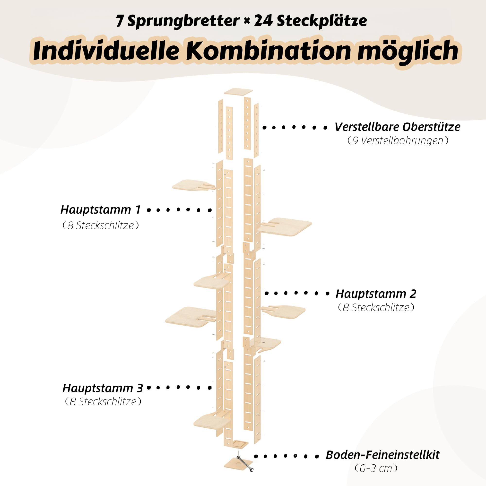 Road Kratzbaum, Katzenleiter bis zur Decke, höhenverstellbar (250-290cm), extrem hoch, 7-Ebenen-Katzenbaum, Einrichtungsideal für Wohnzimmer & Schlafzimmer