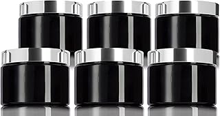 JUVITUS 12 oz Black PET Plastic Large Refillable Jar with Silver Metal Overshell Lid (6 Pack)
