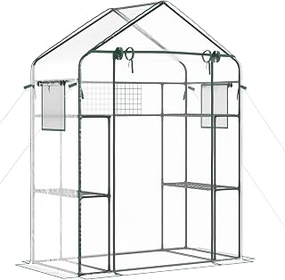Mini Greenhouse with 3 Tier Shelves & mesh Door for Outdoor Gardening