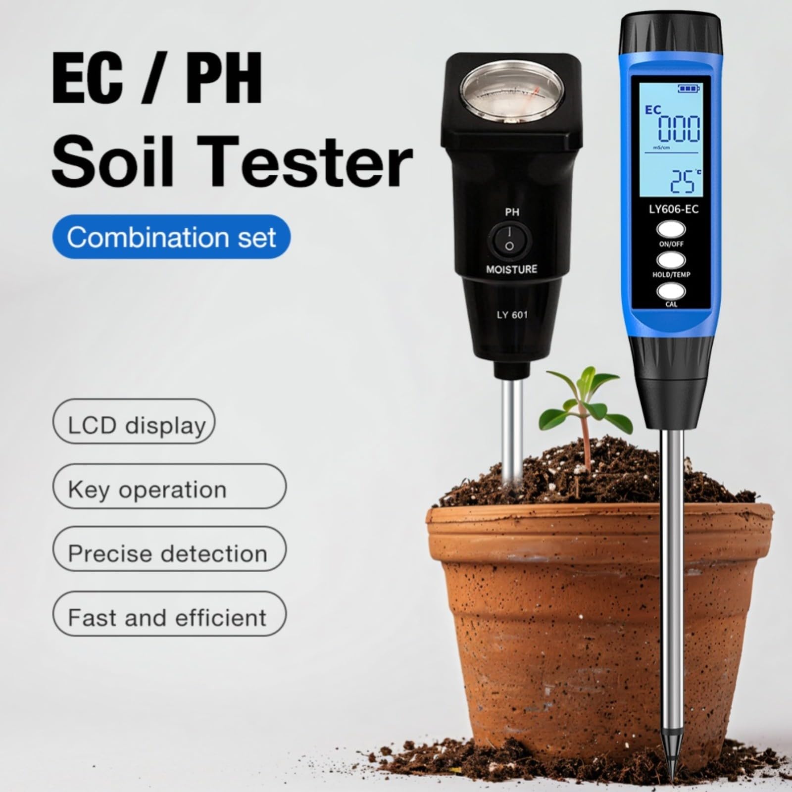 PH del suelo de Digitaces y metro de la conductividad con la exhibición del LCD, calibración automática y compensación de la temperatura para la granja, jardín, agricultura