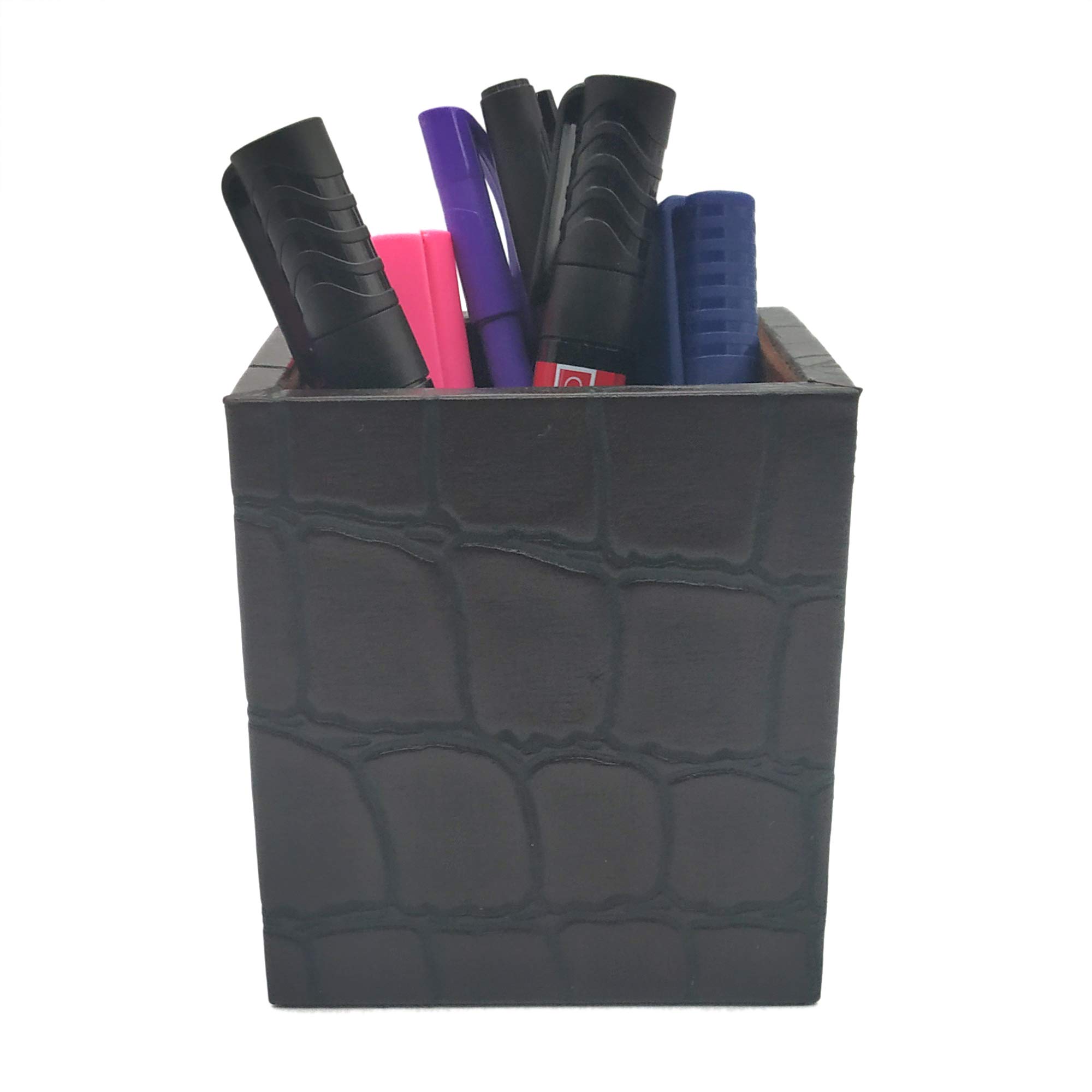 Luxxora Genuine Textured Leather Rectangle Pen and Pencil Holder I Stylish Desk Organizer for Office, Study Table, Pen Tumbler for Reception Desk, Visitor Desk Table Accessories | Color - Brown