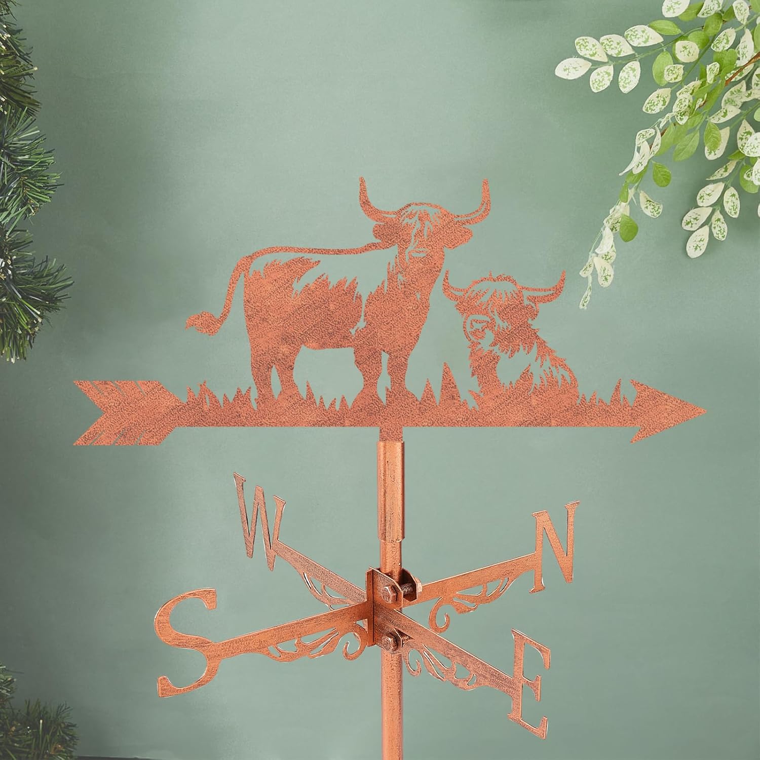 SUPERDANT Highland Cattle Weather Vane Cattle Weathervanes Metal Wind Vanes Animal Weather Vanes Weathervane Garden Ornament for Farmhouse Garden Outdoor Yard Roof Shed Paddock Decoration