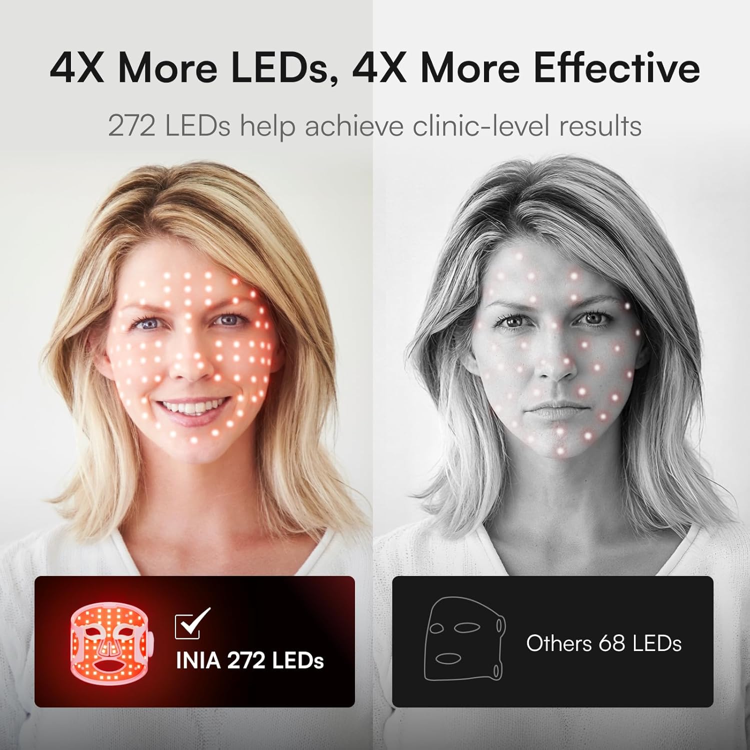 INIA Red Light Therapy Mask for Face, Glow Wireless LED Face Mask Light Therapy with Near-Infrared Red Light (NIR), Rechargeable and Ergonomic Design for Home & Travel