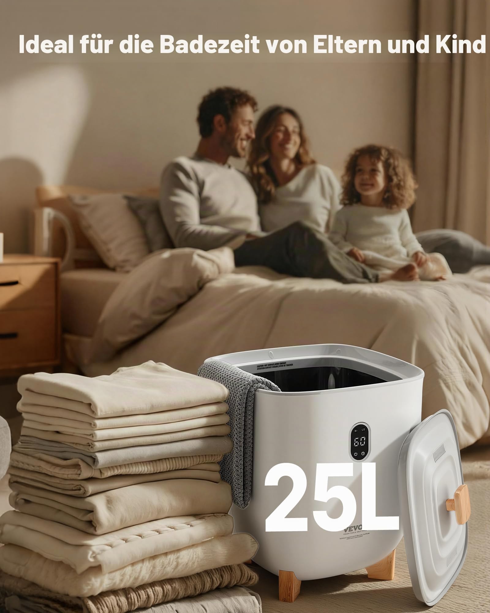 VEVOR Handtuchwärmer Eimer Wärmegerät 25 L mit LED-Anzeige & Einstellung (Timer & Temperatur) & automatischer Abschaltung, Towel Warmer für Badezimmer Waschküche, zum Erwärmen von Handtüchern