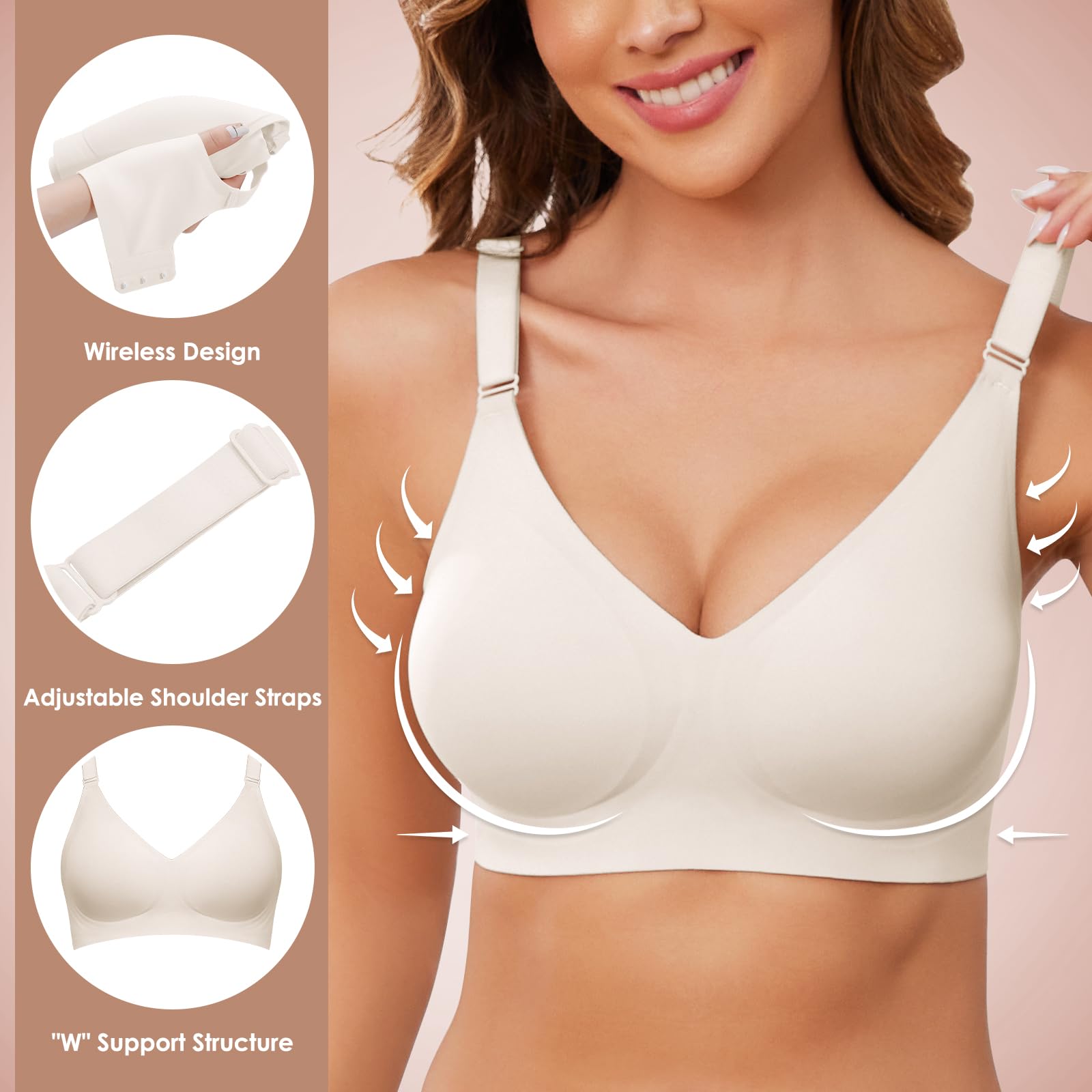 Xnova Donna Reggiseno Senza Ferretto con Cuscinetti, Stretch Leggero Reggiseni di Base Spalline Regolabili Senza Schienale, Comfort Intimo Bralette Invisibile Elasticizzato