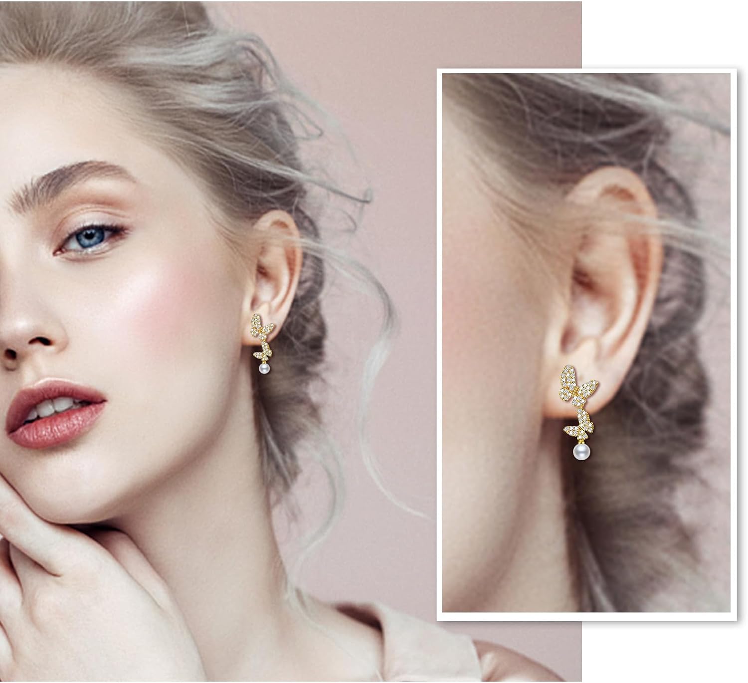 14K Gold Plated Butterfly Stud Earrings - Comfortable Lightweight Design with Secure Butterfly Backs, Cubic Zirconia Bow Posts Jewelry Gifts for Women - Image 6