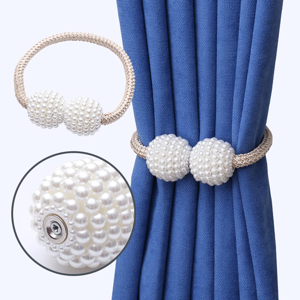 Lot de 2 embrasses de Rideaux magnétiques, Petites Boules de Perles décoratives pour Rideaux, Attaches pour Rideaux, Boucle, Corde, pour Chambre, Salon, Bureau