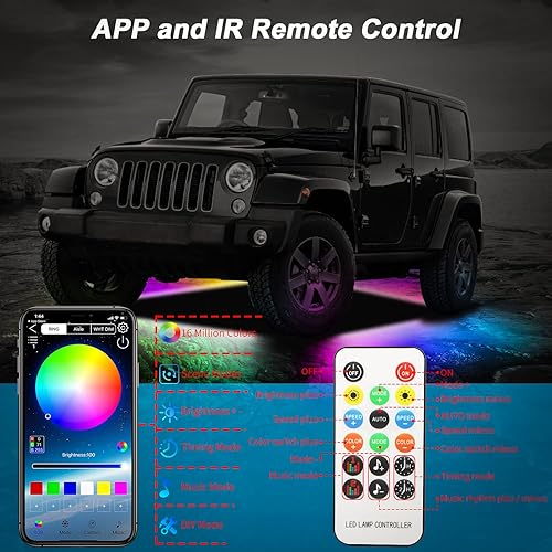 Miniatura 3 de Underglow - Luces de automóvil, luces exteriores inteligentes multicolor con aplicación y control remoto, modo de música y bricolaje, 16 millones de
