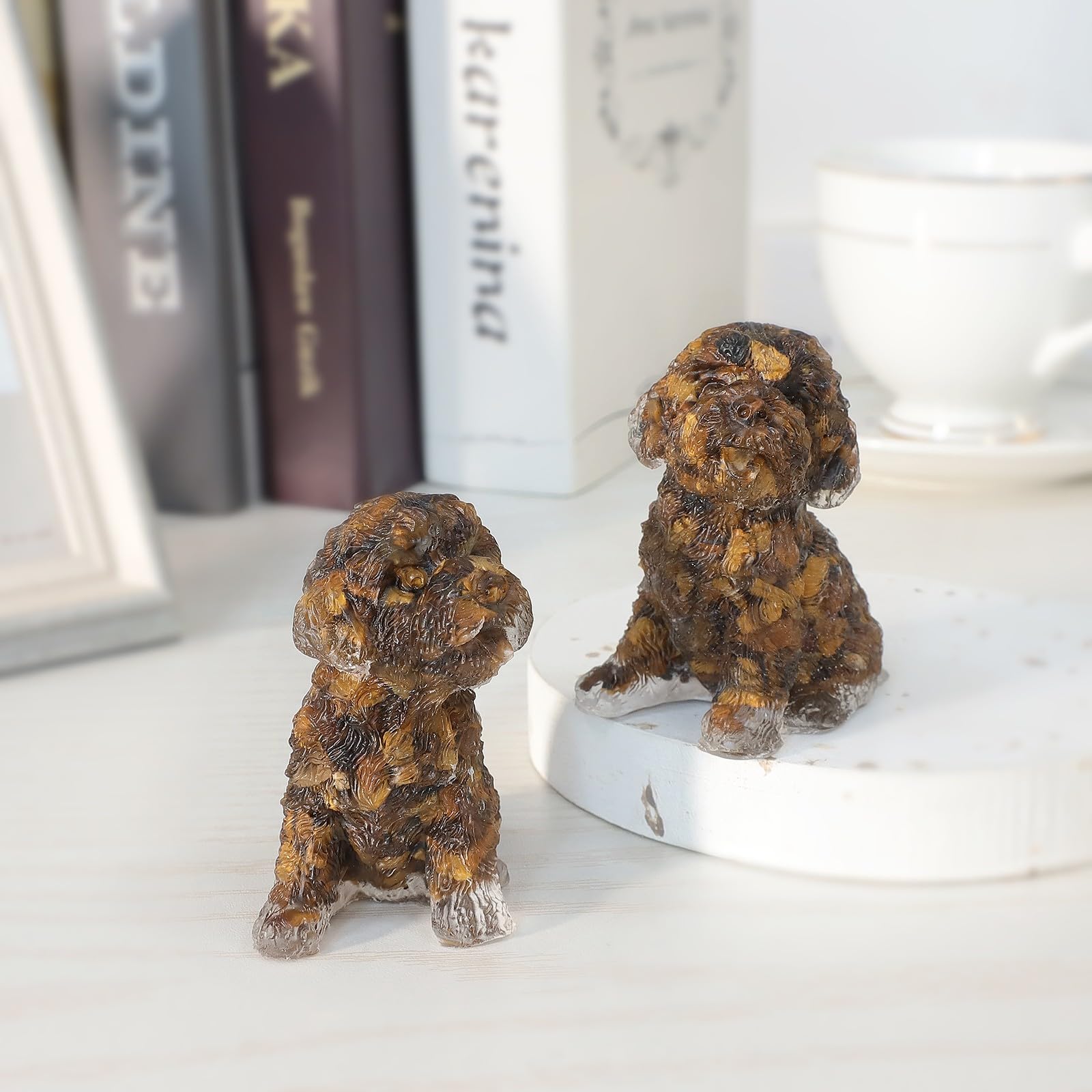 Nupuyai Brown Tiger's Eye Crystal Stone Statue Poodle Dog Figurine - Image 4