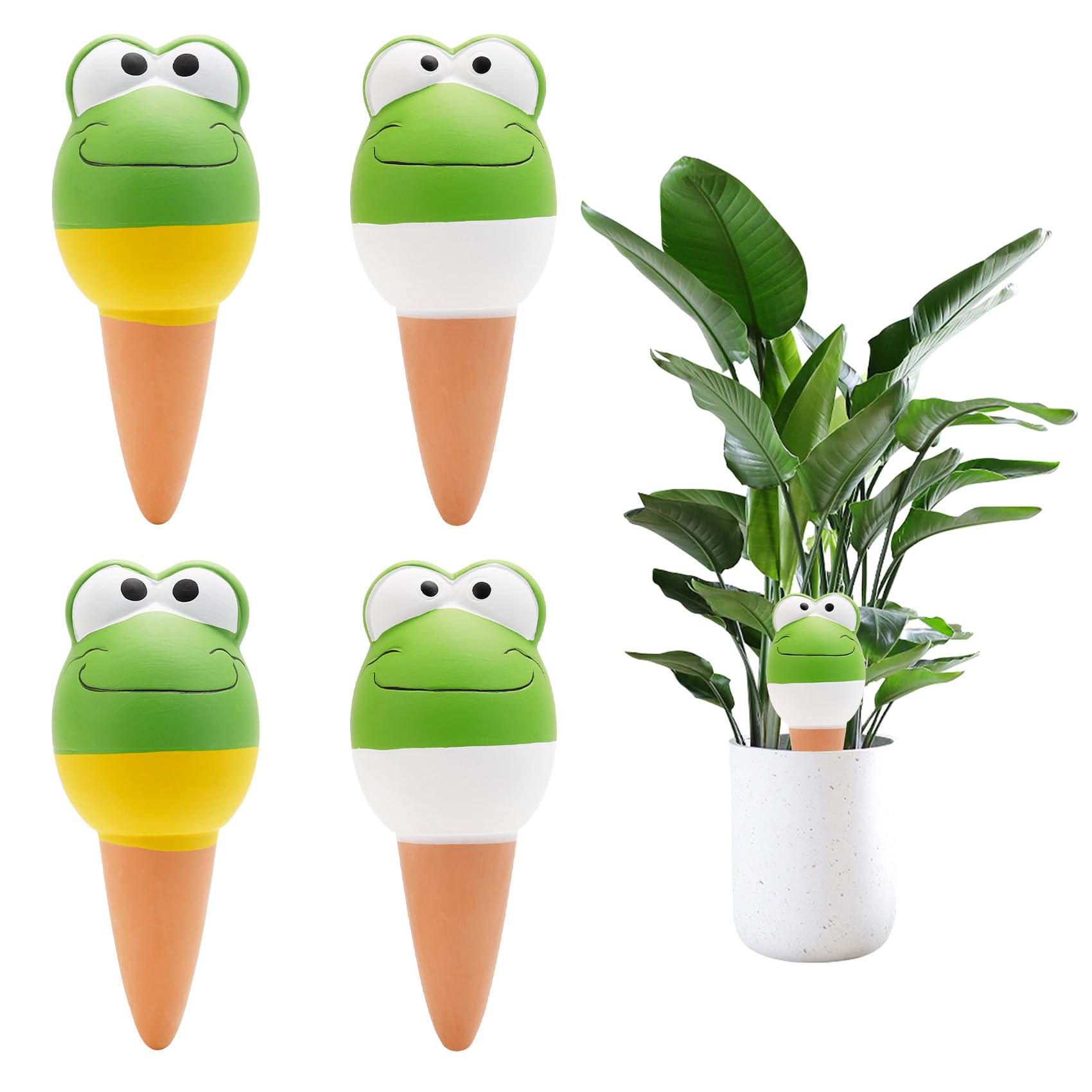 Pinmxaex 4 Pack Terracotta Self Watering Globes, Automatic Plant Waterer with Cute Frog Design, Slow-Release Watering System for Vacation & Indoor Outdoor Plants, Houseplant Care, Garden Decor