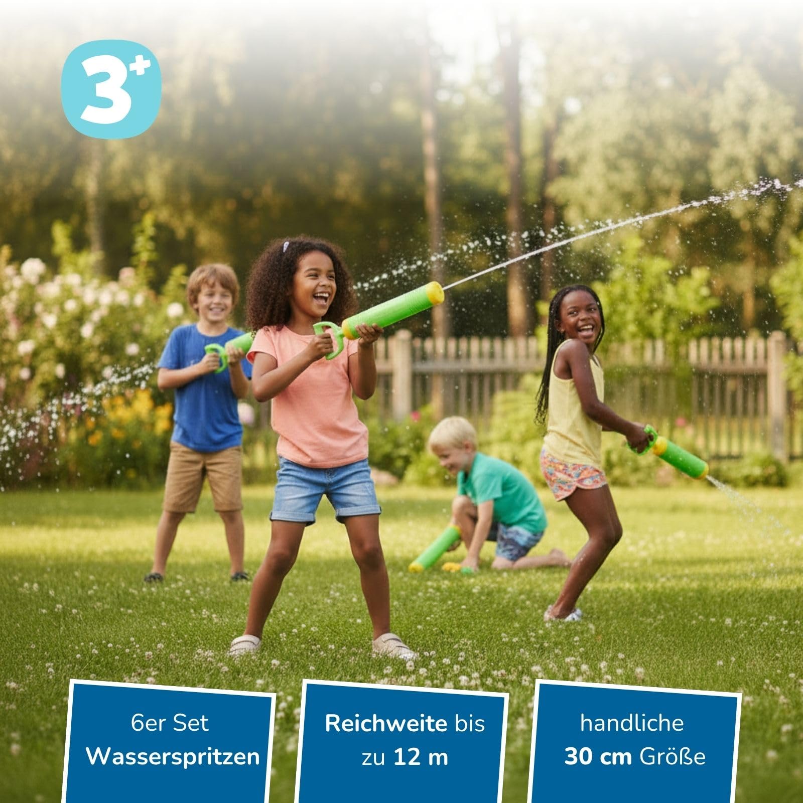alldoro Wasserspritze 6er Set 30 cm, Wasserblaster, Spritzpistole | grüne Wasserblaster mit sehr hoher Reichweite für Garten & Strand, ideal als Geschenk für Kinder, Für Kinder ab 3 Jahre