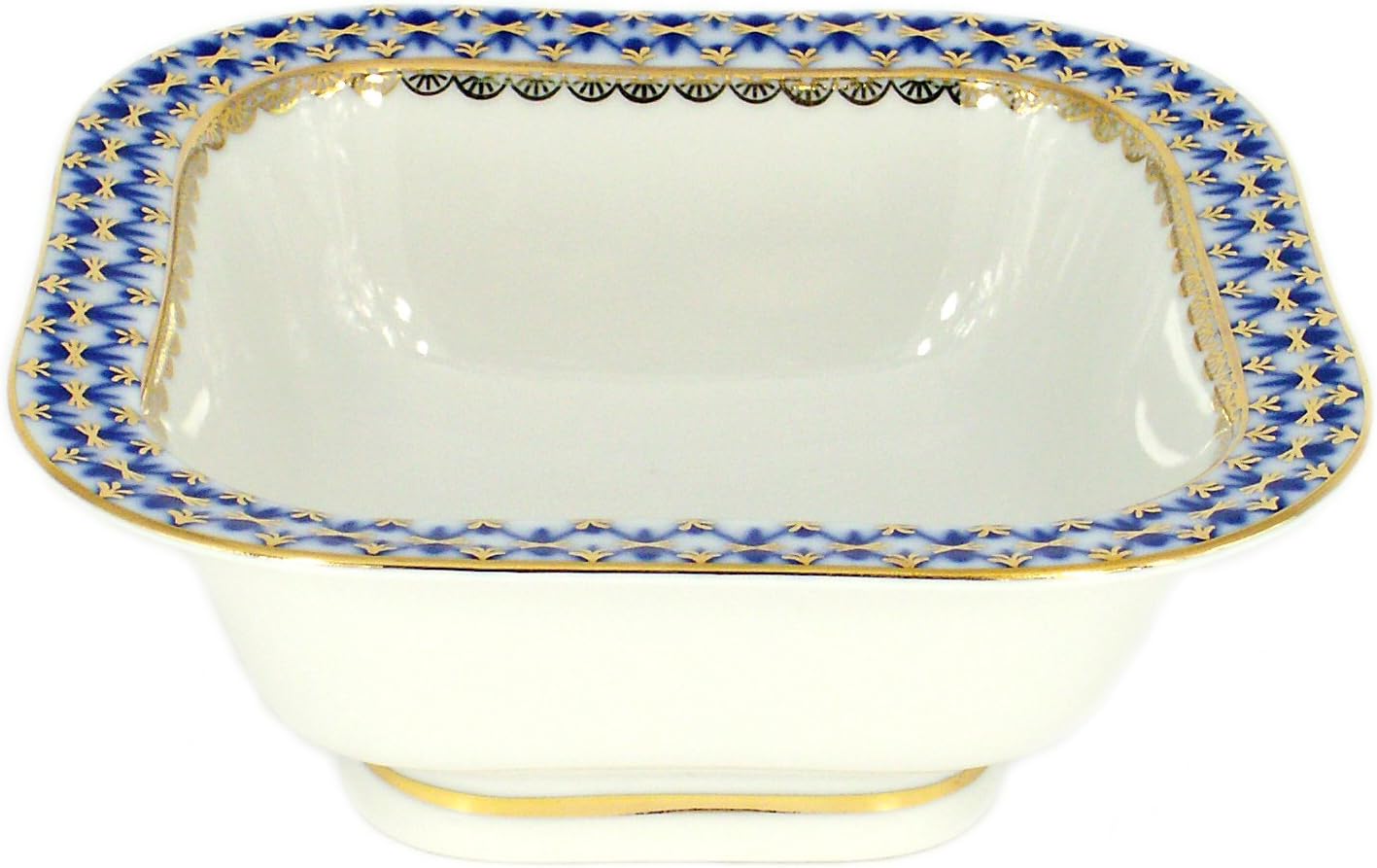 Lomonosov Porcelain Cobalt Net Cookie Jar Candy Nut Snack Bowl 2 serv. 12 ounces